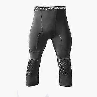 Men's 3/4 Basketball Leggings with Knee Pads, Compression Sports Trousers, Anti-Collision Professional Knee Protection