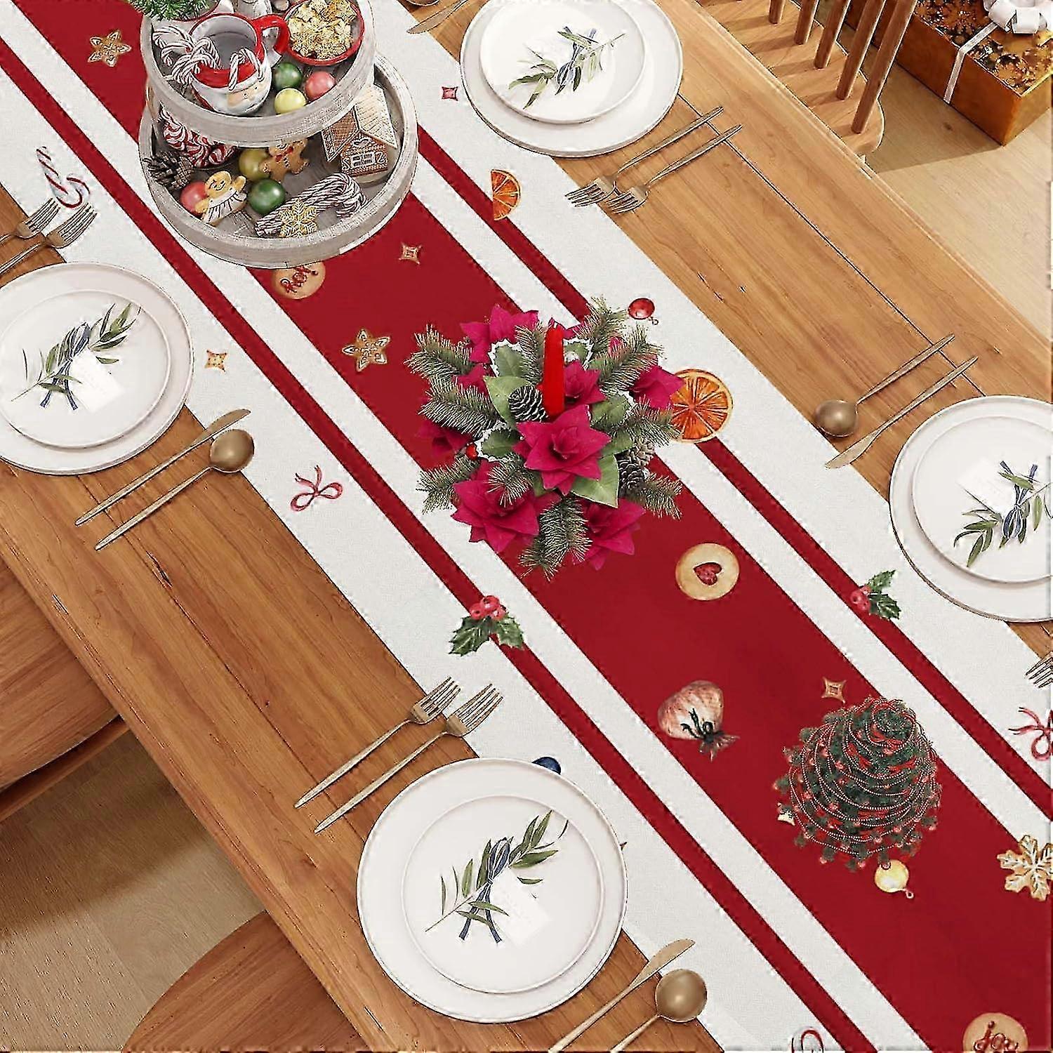 Gingerbread Linen Xmas Table Runner