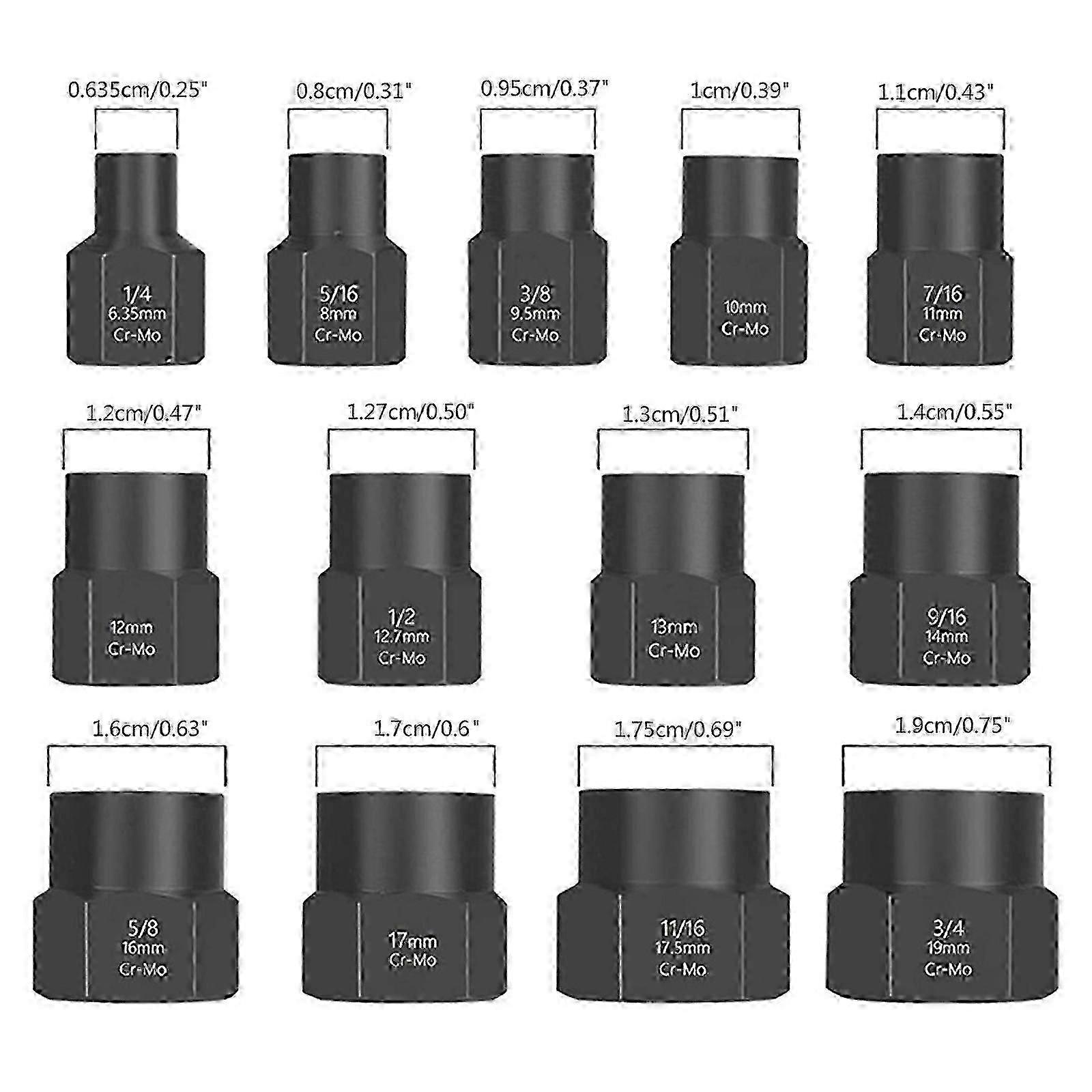 13Pcs Impact Bolt Nut Screw Remover Extractor Socket Tool Kit
