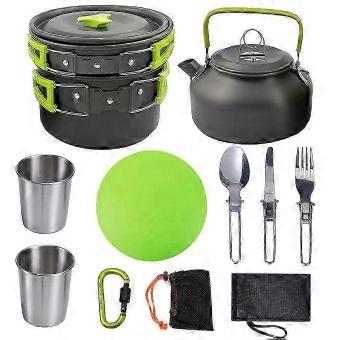 Portable 10pc Camping Pot Set Aluminium