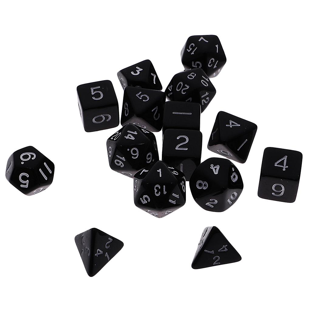 Set of 15 Pieces Acrylic 4-20 Sided Dice RPG Game Dice Black D4-D20 with Bag