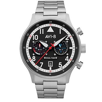 Hawker hurricane, dual time tortoiseshell, Japanese Quartz Analog Man's Watch with Stainless Steel Bracelet AV-4088-11