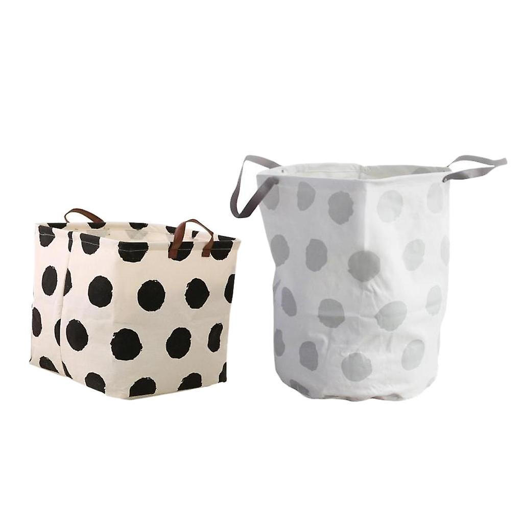 Set 2 Foldable Storage Basket Clothes Laundry Hamper Toys Bucket- Dots