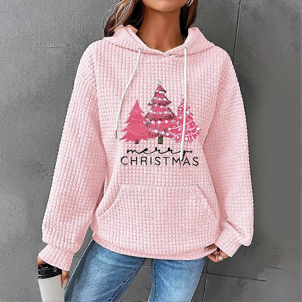 Christmas Tree Print Hoodie Women's Waffle Knit Pullover - Main Image