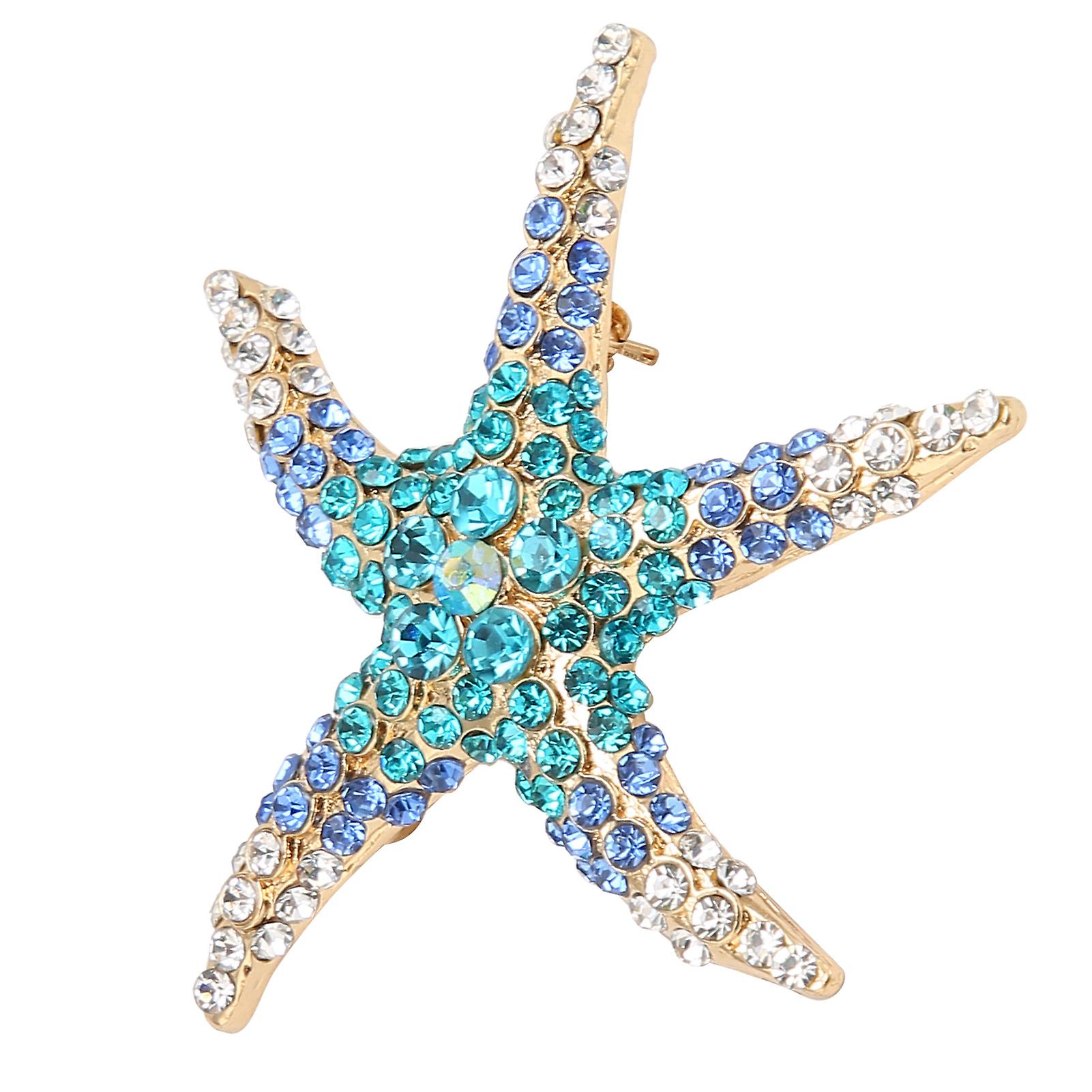 Pentagram Rhinestone Starfish Brooch 4.5cm Ocean Blue Accessory