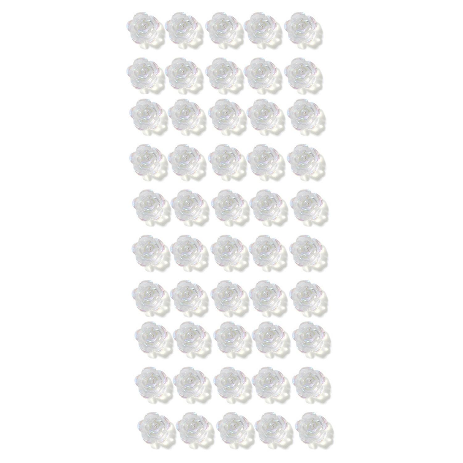 50Pcs/Set Nail Ornament Flower Shape Long Lasting 3D Effect Resin Camellia Aurora White Stones Art