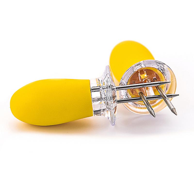 Corn Cob Skewers, Stainless Steel Corn on The Cob Holders Skewers with Silicone Handle - BBQ Grill Food Prongs Skewers Forks Party(4pcs, yellow)