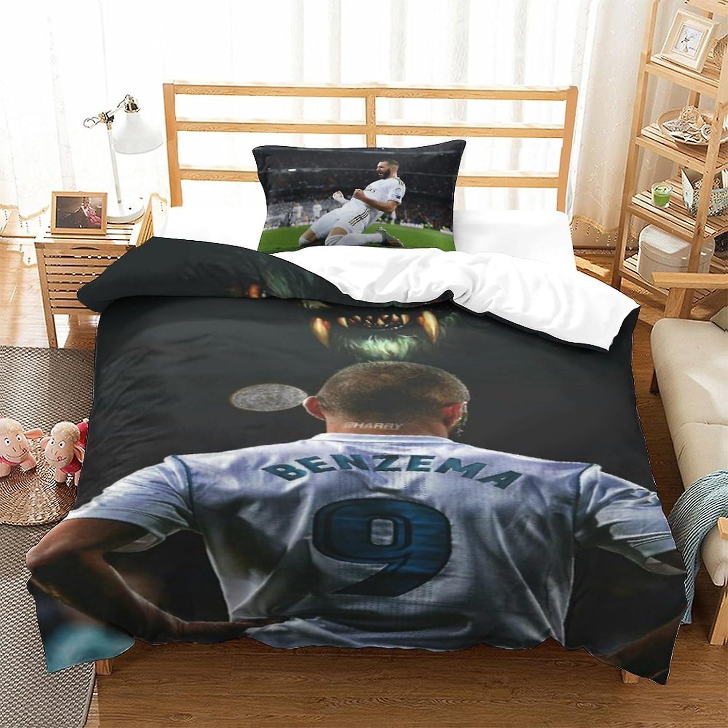 كريم بنزيمة كريم بنزيمة طقم غطاء لحاف مفروشات ناعم ستوكات كرة القدم سوبر ستار طقم غطاء لحاف مع إغلاق بسحاب ووسادة وسادة