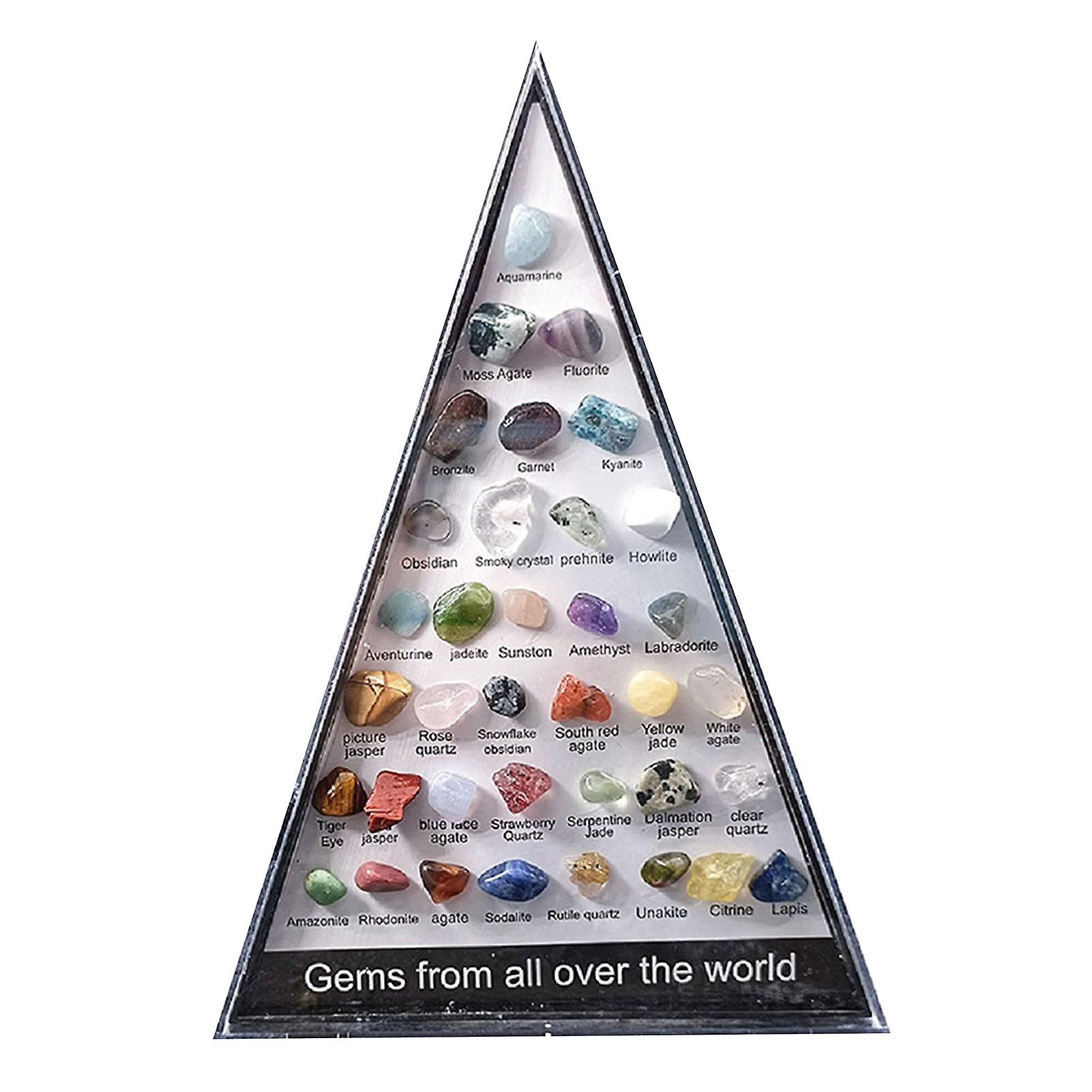 Natural Gemstone Set 36 Types of Gems with Display Case Rock Set Mineral Education Geology Science Learning Arts Crafts for Home Decor