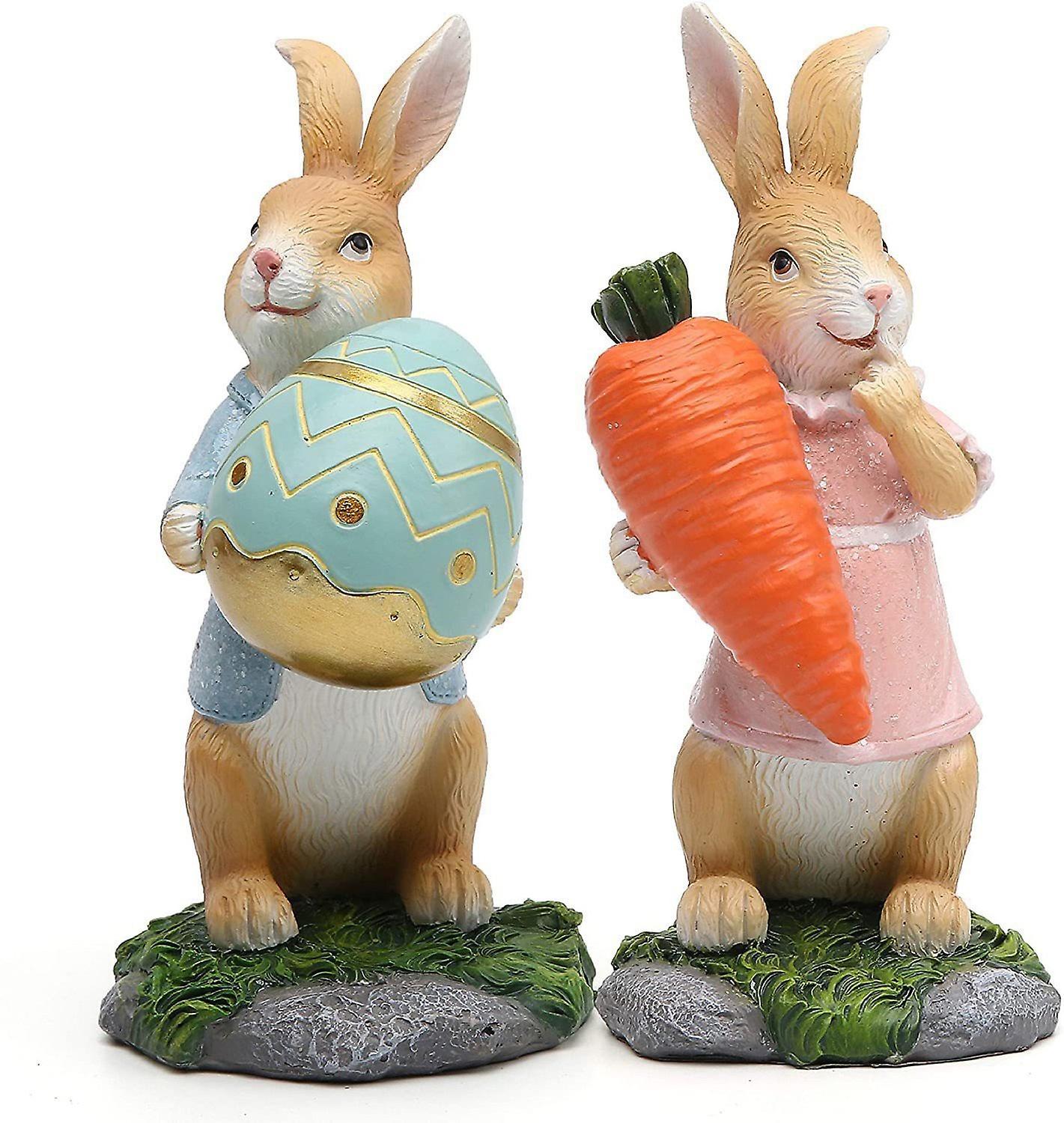 2 pcs Easter Bunny Decorations Spring Home Decor Bunny Figurines Pink Blue Rabbit 