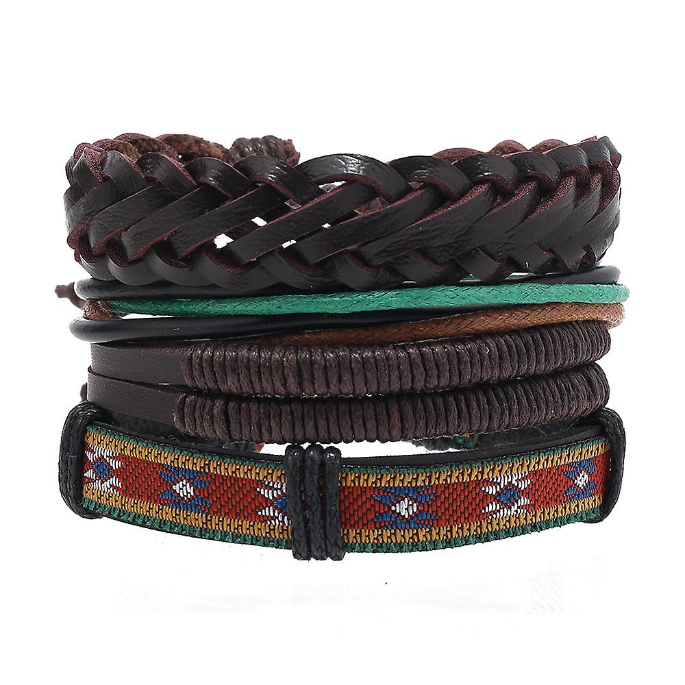 سوار جلدي على الطراز العرقي للرجال الرجعية النسيج قطاع متعدد الطبقات سوار للرجال المنسوجة يدويا سوار سحر المجوهرات للرجال