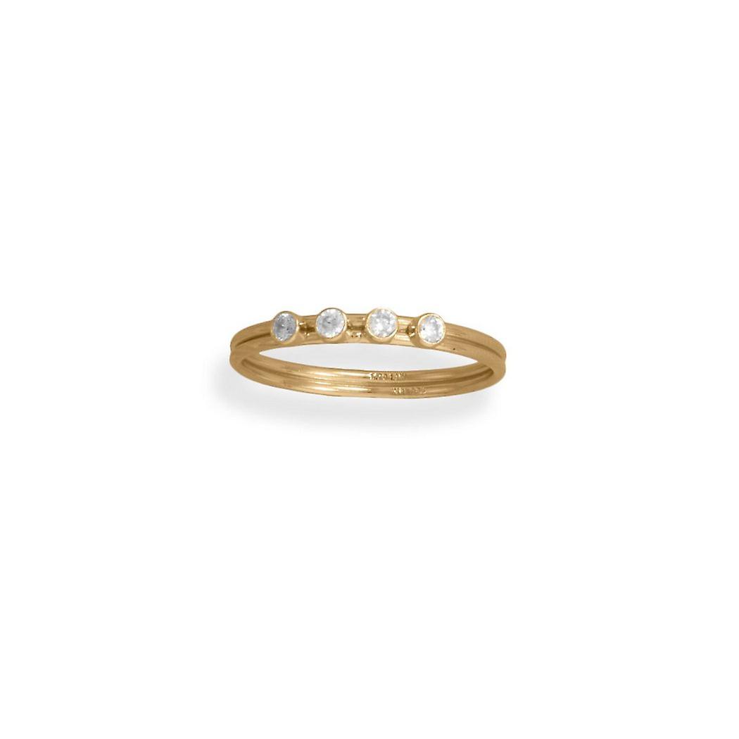 14/20 Gold Filled Cubic Zirconia Double Wire Ring 2mm Four 2mm-Cubic-Zirconia Band Style-Ring for Women - Ring Size: 5 t