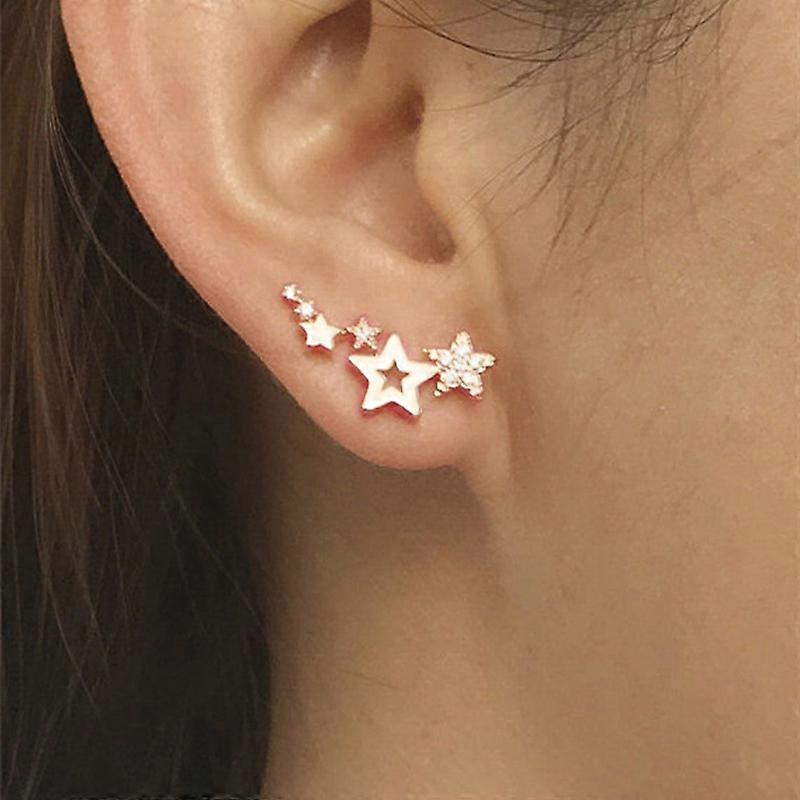 Rose gold Triple Star Linked Stud Earrings,1pair