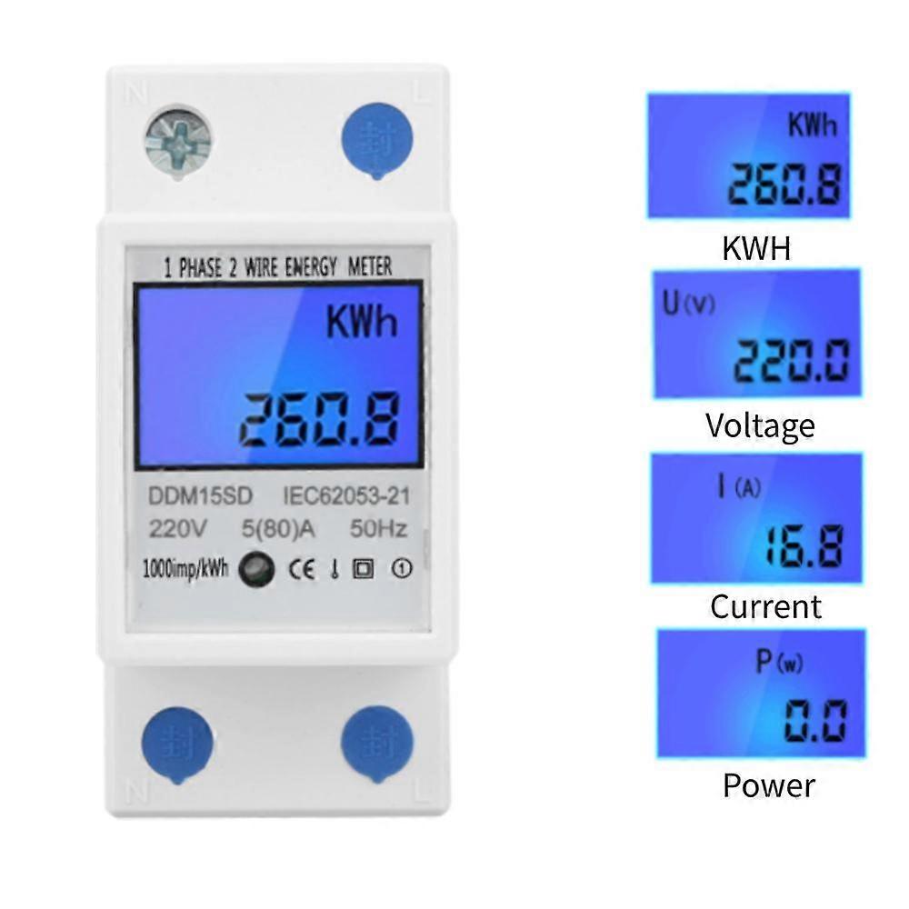 5-80a Din Rail Energy Meter Ddm15sd Lcd Backlight Digital Display Single Phase Electronic Power Mete Energy Kwh Meter