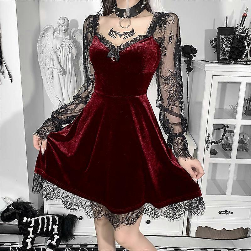 Black And Red Lace Cocktail Dress XIANRENGE Black Gothic Dress