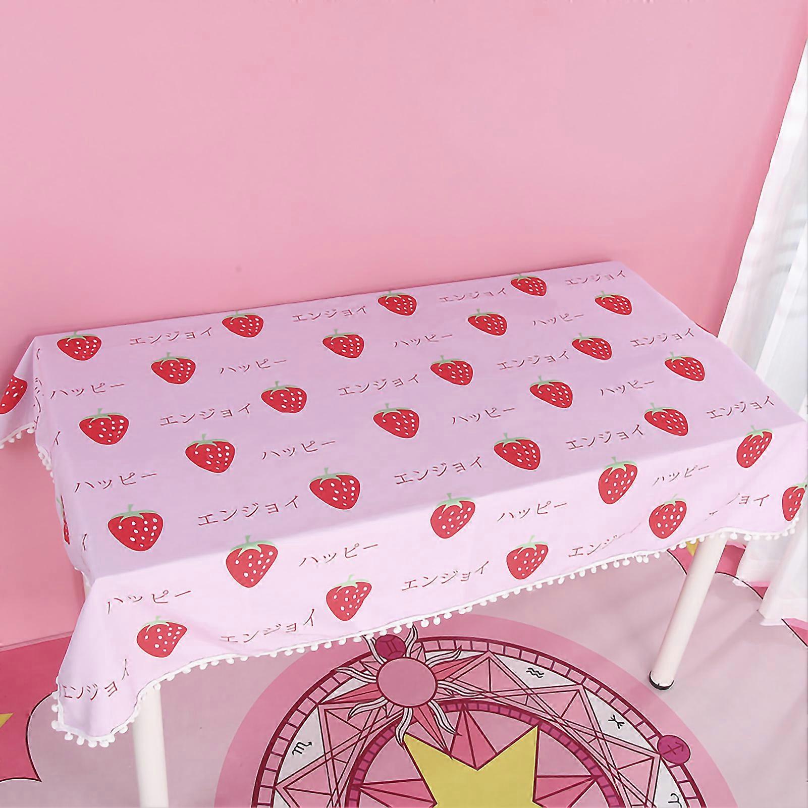 漫画のテーブルクロス女の子の学生のための美しいかわいい漫画の装飾的なテーブルカバーピンクストロベリー100cm / 39.4in長い150cm / 59.1in広い