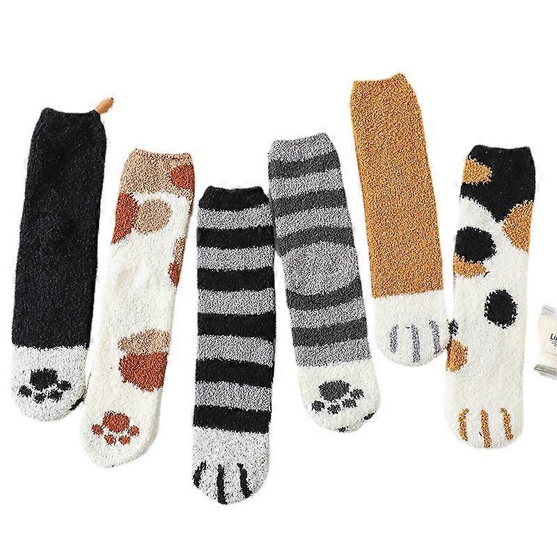 INF Fluffy cat socks with cat paws 6 different pairs