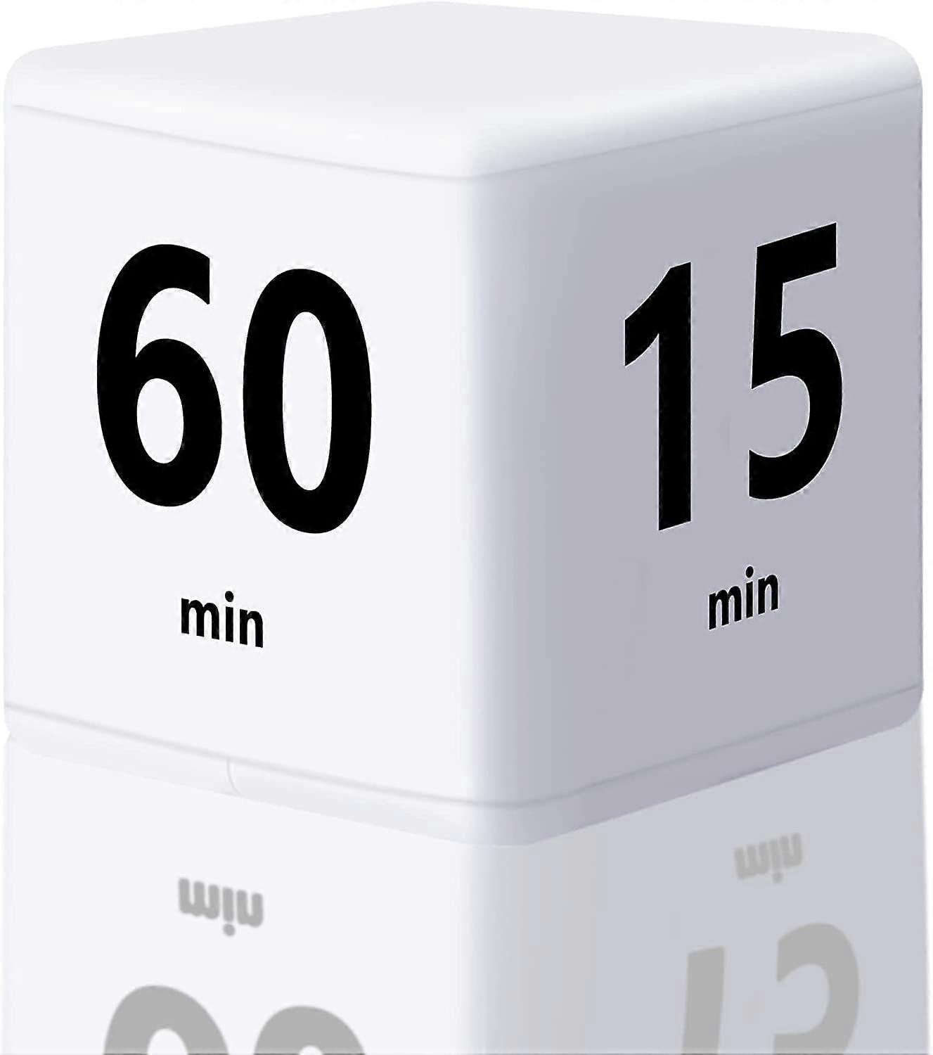 Cube Timer Gravity Sensor Flip Timer Countdown Settings 15-20-30-60 Minutes for Time Management Study Workout Yoga Reading Exercise (White) S