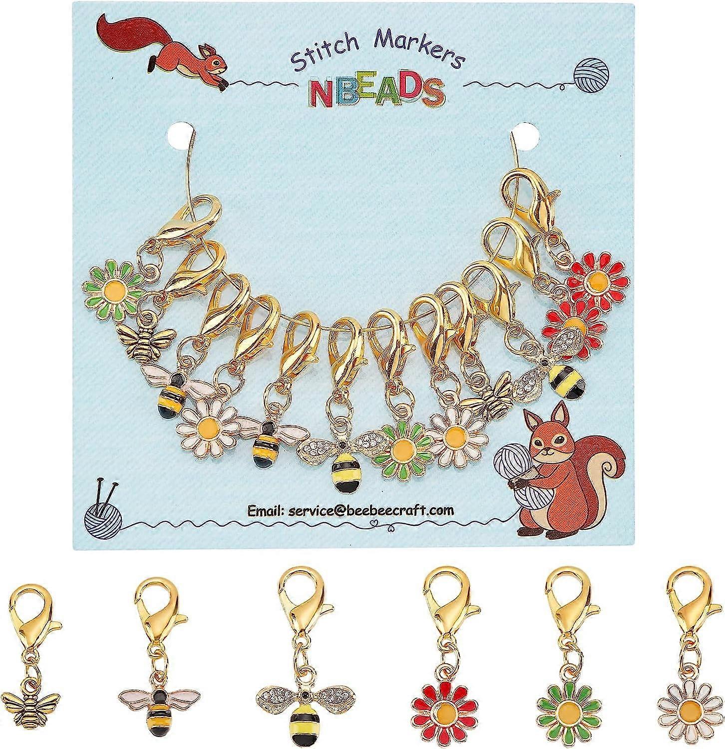 12 Sets Bees Daisy Stitch Markers, Enamel Alloy Crochet Stitch Marker Charms Removable Lobster Clasp Locking Stitch Marker for Knitting Weaving Sewing
