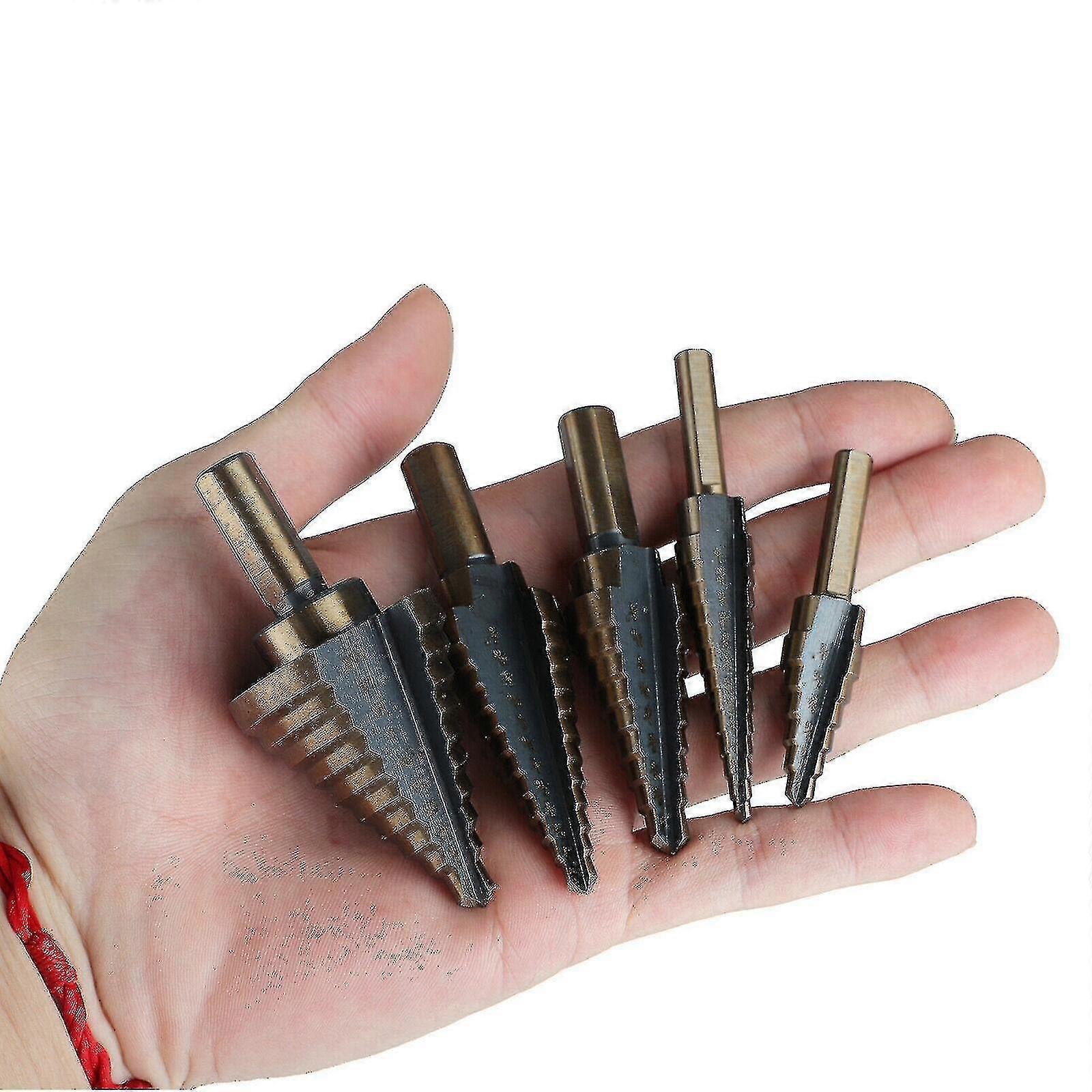 5pc HSS Cobalt Step Drill Bit Set – Titanium Coated Cone Cutter, 50 Sizes