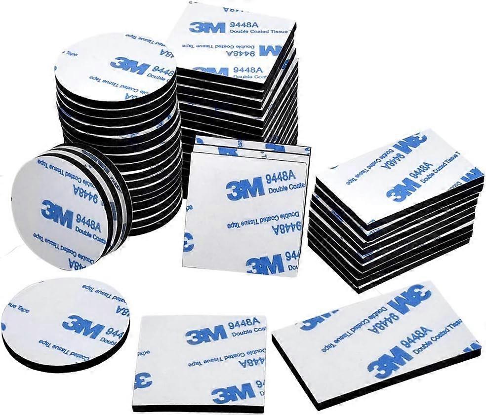 Super Strong Double Sided Foam Tape 50pcs Square, 50pcs Round and 10pcs Rectangle for Floor, Door, Plastic, Mounting Mat,2024 Ping