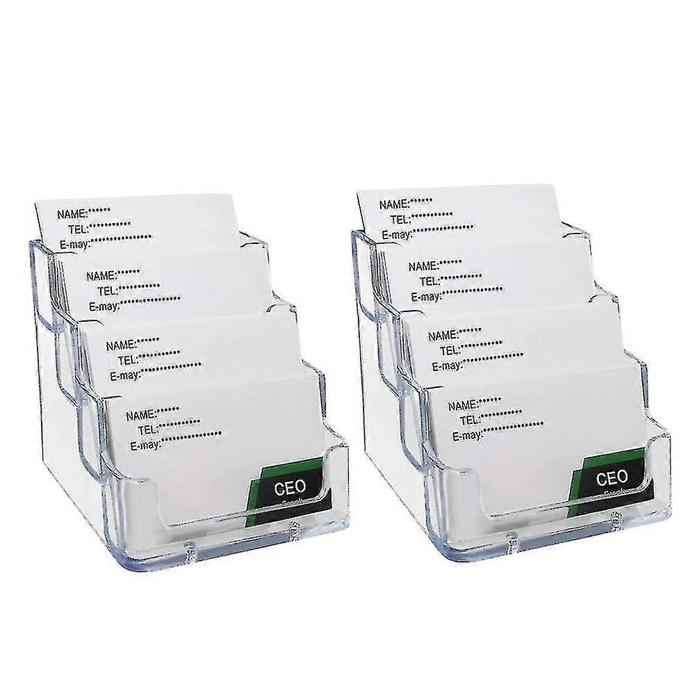 2 Pcs Acrylic Business Card Stand With 4 Slots, Keep Organized, Transparent