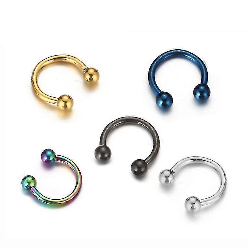 Ghyt Horseshoe Ring 5pc Circular Barbell 18g Anodized Piercing Jewelry Nose Lip Rings