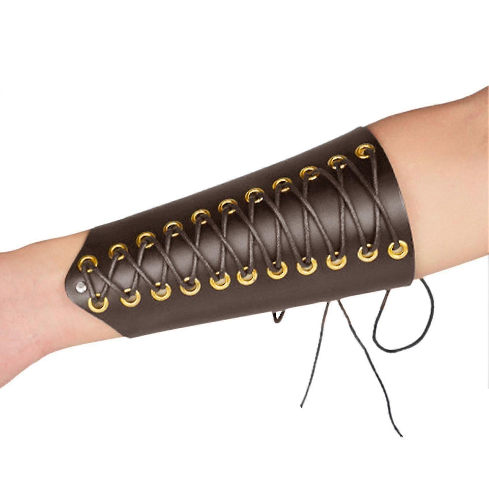 Archery Armguards Lightweight Adjustable Shoulder Straps Ergonomic Faux Leather Lace-up Archery Armguards For Recurve Hunting Shooting (1pcs, Brown)