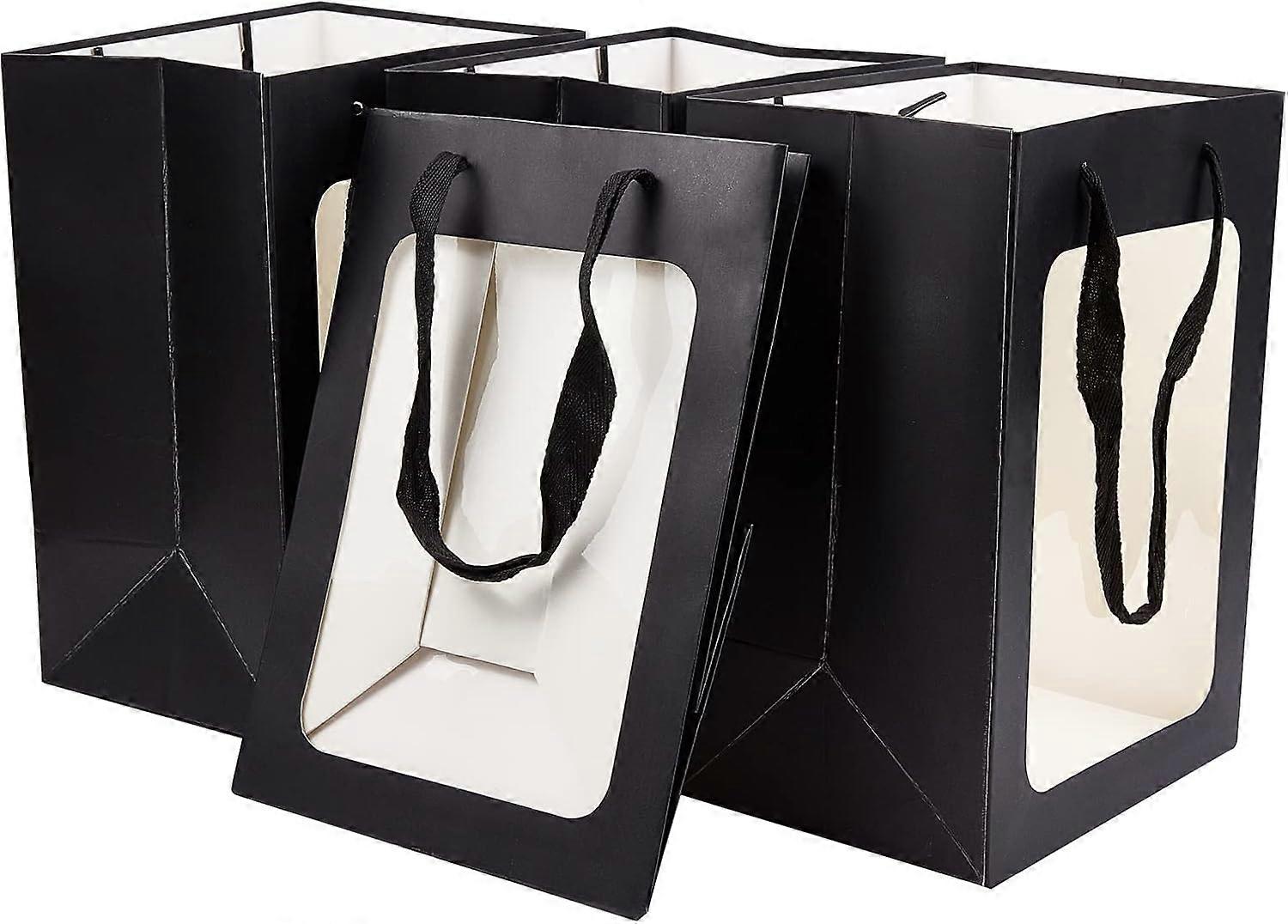 10 Packs Black Kraft Paper Bag with Clear Window 10x7x5 Gift Bags with Handle for Valentine's Day Proposal Candy Gift Packing