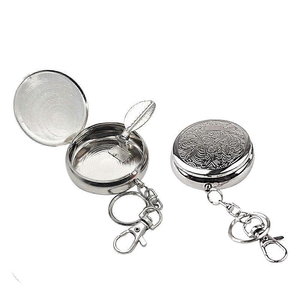 2pc Portable Pocket Ashtray/Vehicle Cigarette Ashtray Mini Stainless Steel  Ashtray with Key Chain and Cigarette Snuffer