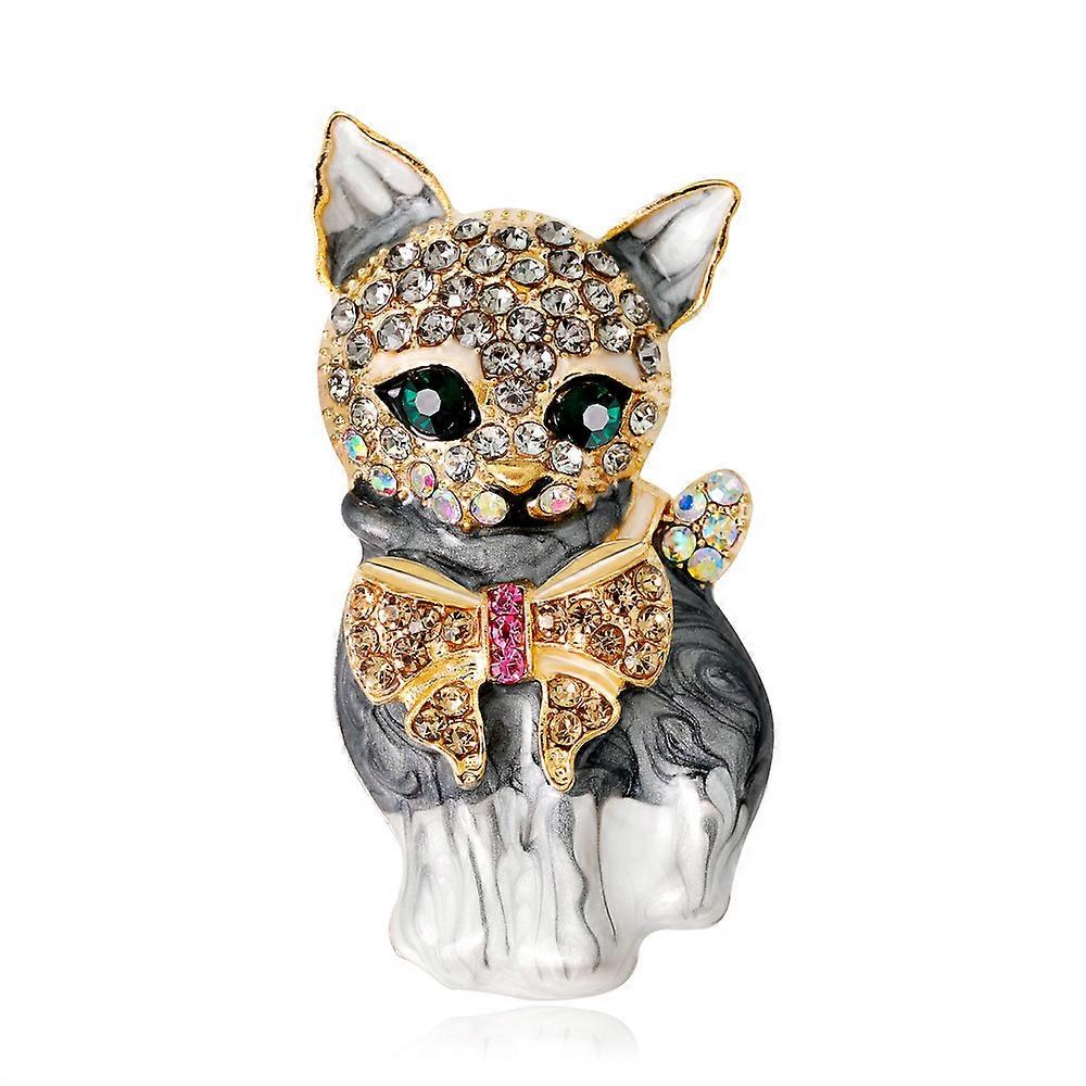 Plump 3D Cat Pet Austrian Crystal Enamel Brooch