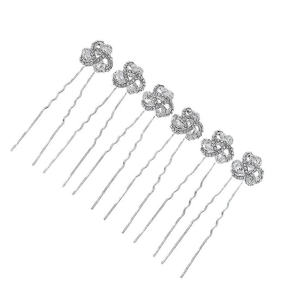 6pcs Bridal Wedding Hair Pins Rhinestone Hair Clip Crystal Vintage U Shaped Hairpins Hair Accessories For Women Bridesmaids Flower Girls Silver