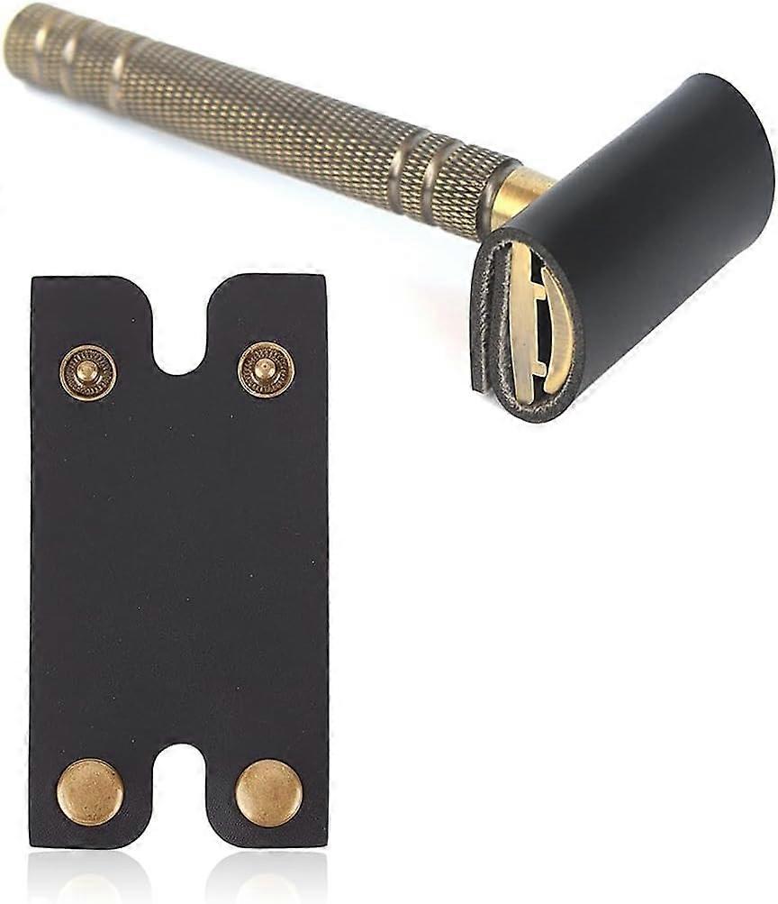 Leather Safety Razor Cover - Black Protective Case for Safety Razors - Leather Razor Protector - 2 Pieces, Keep Your Razor Well Protected, Easy to Ca
