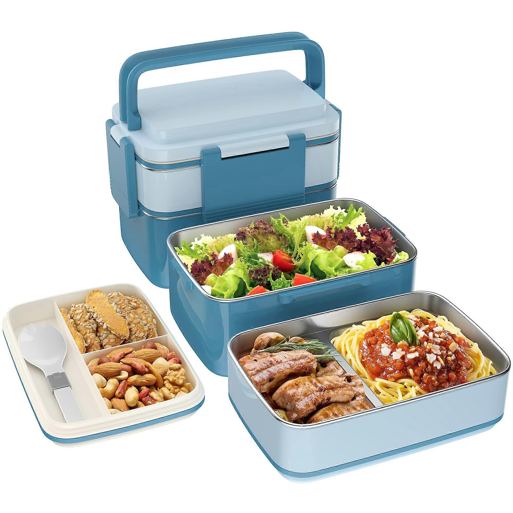 Bento box, lunch box for adults with stainless steel compartment, lunch box, leak-proof, large volume, BPA-free, keep fresh for a long time (blue)