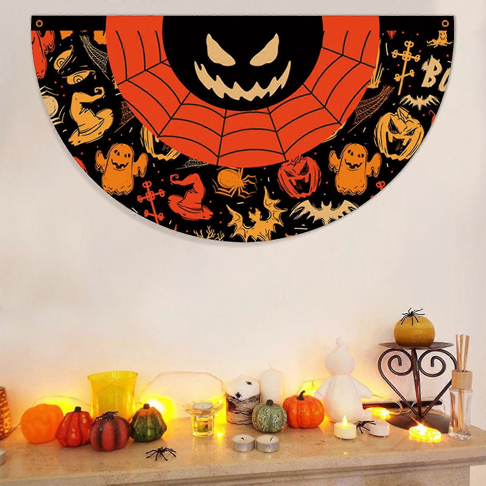 Halloween Fan-shaped Flag Hanging Flag 45*90cm Halloween Decoration Half-circle Flag
