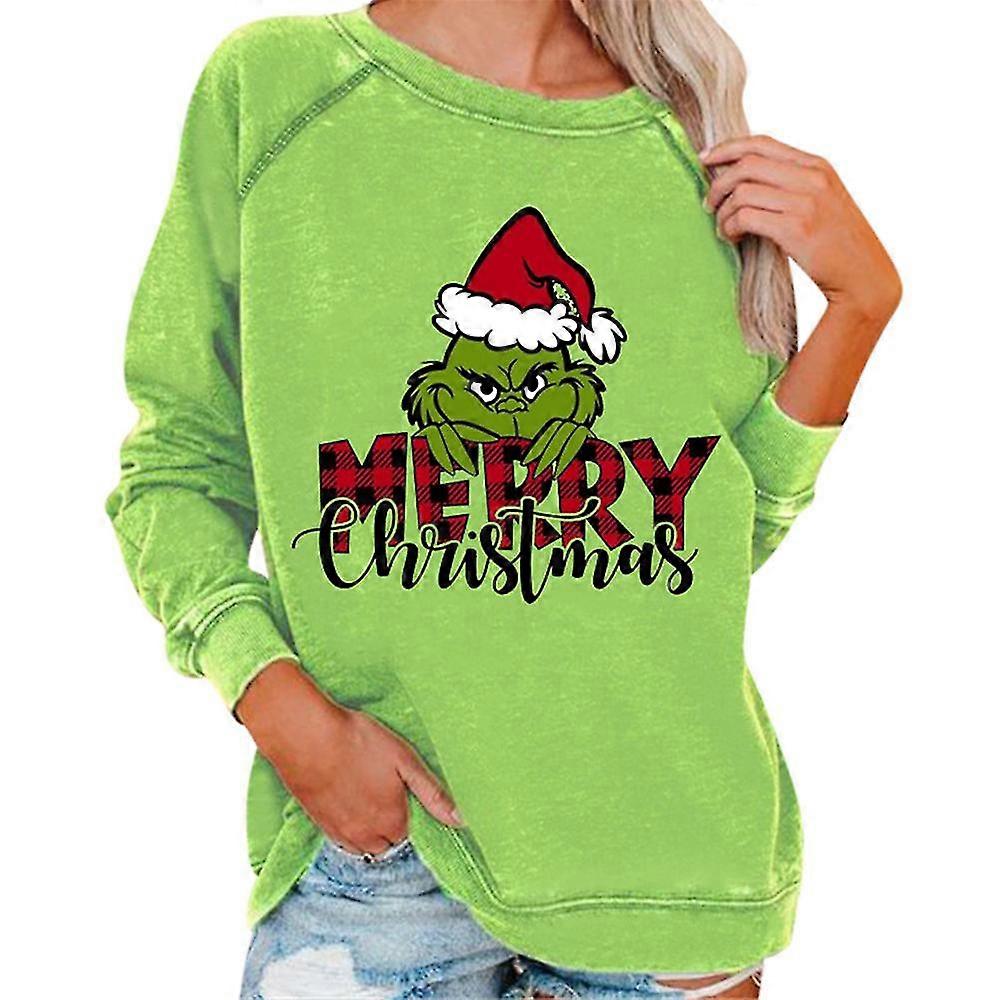 Julkvinnor Grinchtryckta Sweatshirt Casual Pullover Tops