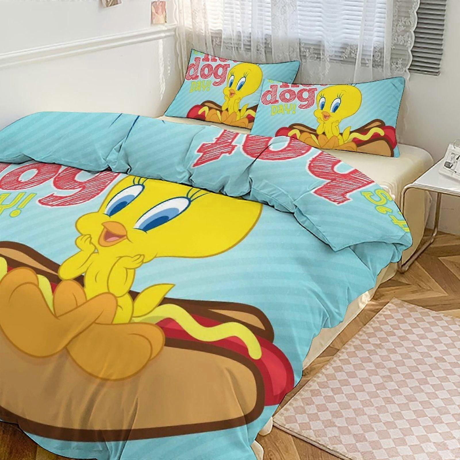 Ez270 TweetyBird Print Bedding Set Pattern Duvet Cove Set 3 Pieces 1 Quilt Cover And 2 Pillowcases for Women Men Teens Multiple sizes to choose from I