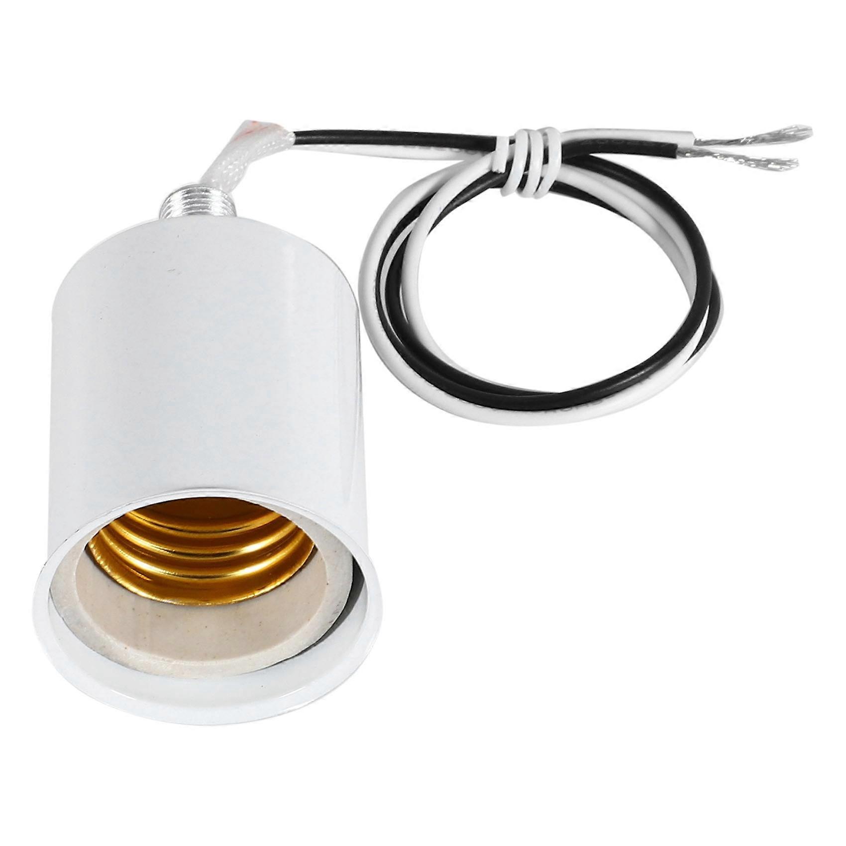 E27 Ceramic Screw Round LED Light Bulb Lamp Socket Holder Adapter metal Lamp Holder With Wire White
