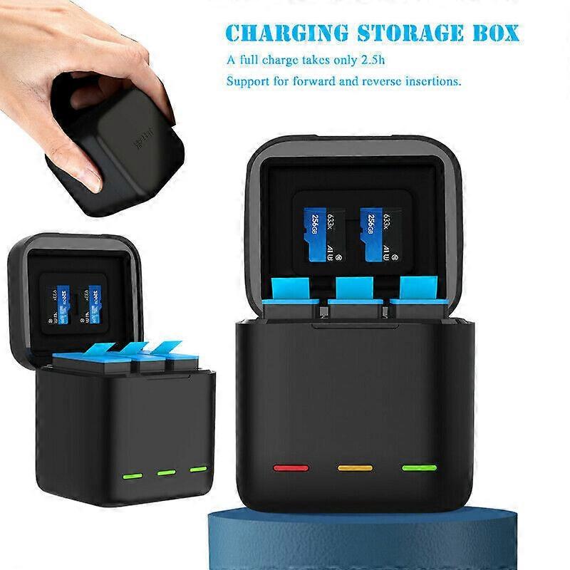 3-Slot Battery Charger Box With Indicator Display For GoPro Hero 9 10 Black Cam