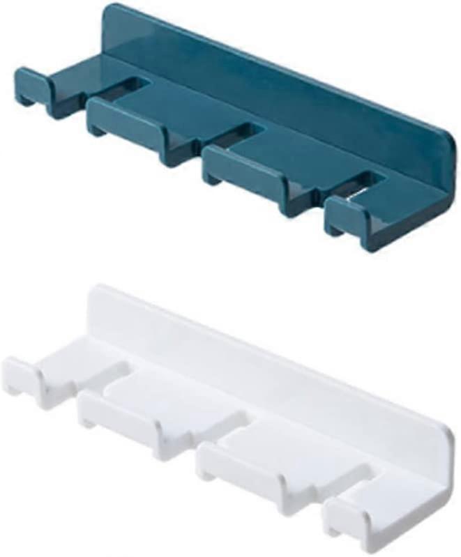 Multi-Purpose Self-Adhesive Wall Brush Shaver Support Loofah Organizer Hanger Row Hooks pour Salle de Bain (blanc + bleu 2pcs)
