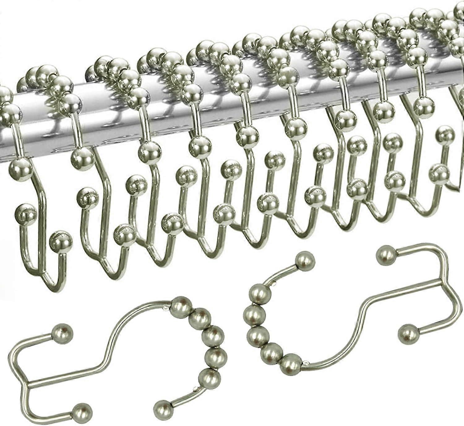 Shower Curtain Hooks Rust Resistant Shower Curtain Rings Metal Double Glide Rollers Shower Hooks for Bathroom Shower Curtain Rods Curtains, Set of 12