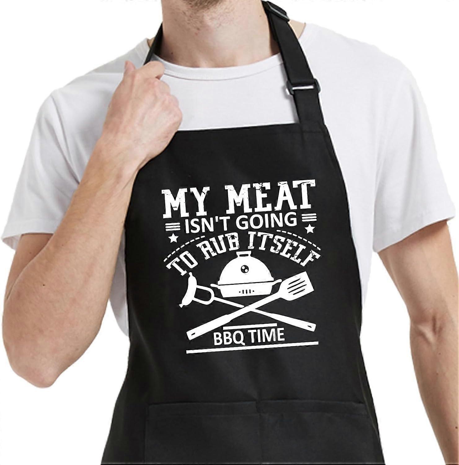 My Meat Isn't Going to Rub Itself Funny BBQ Apron for Men with Pockets, Cooking Aprons for kitchen,