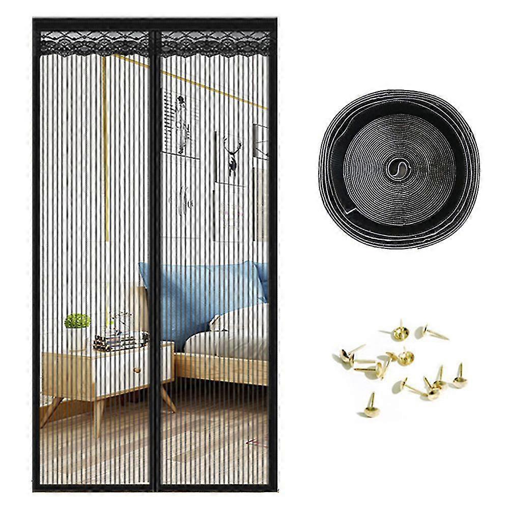 Magnetic Screen Door Magnetic Door Screen Mesh Curtain Pet Friendly Screen Door Mosquito Magnetic Door Screen Door Net - Black