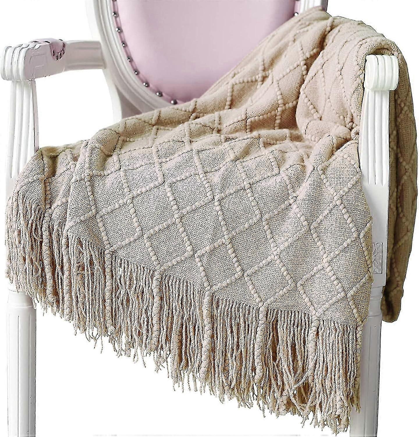 Mykt strikket teppe, sofateppe