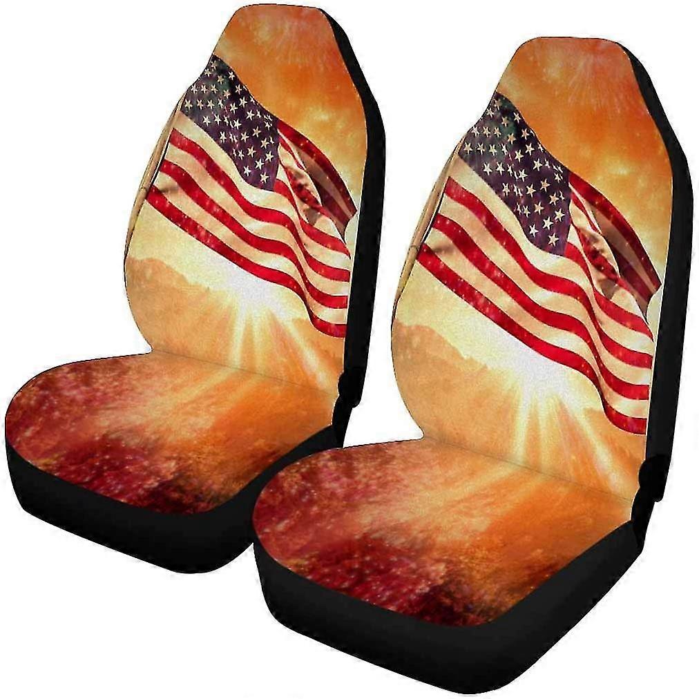 Set di 2 seggiolini auto copre la bandiera nazionale degli Stati Uniti contro i fuochi d'artificio colorati Independence Day Universal Auto Front Seats Protector Fits