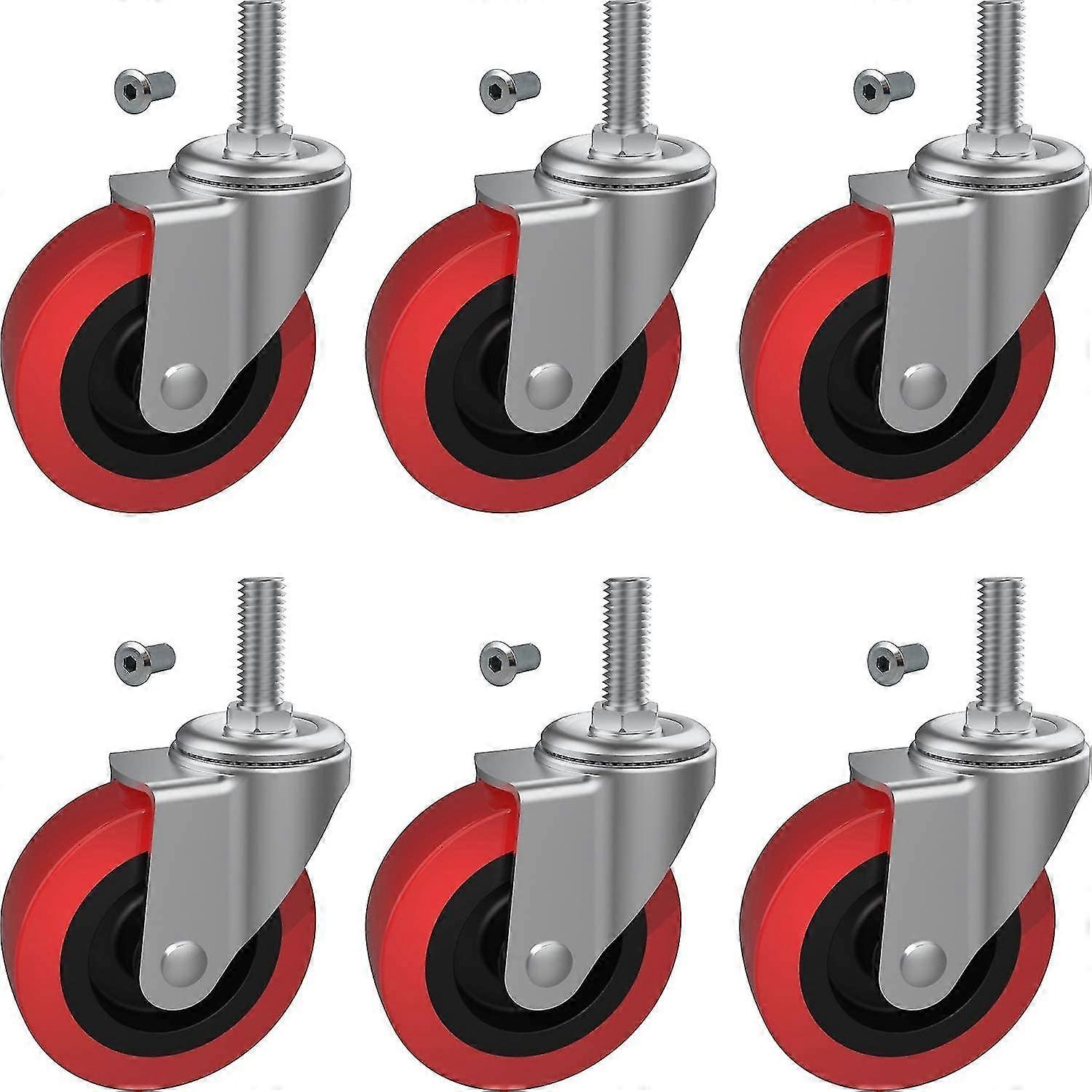 Pacote com 6 Rodas Creeper 2.5 Polegadas Roda Giratória Pesada com Haste Roscada M10