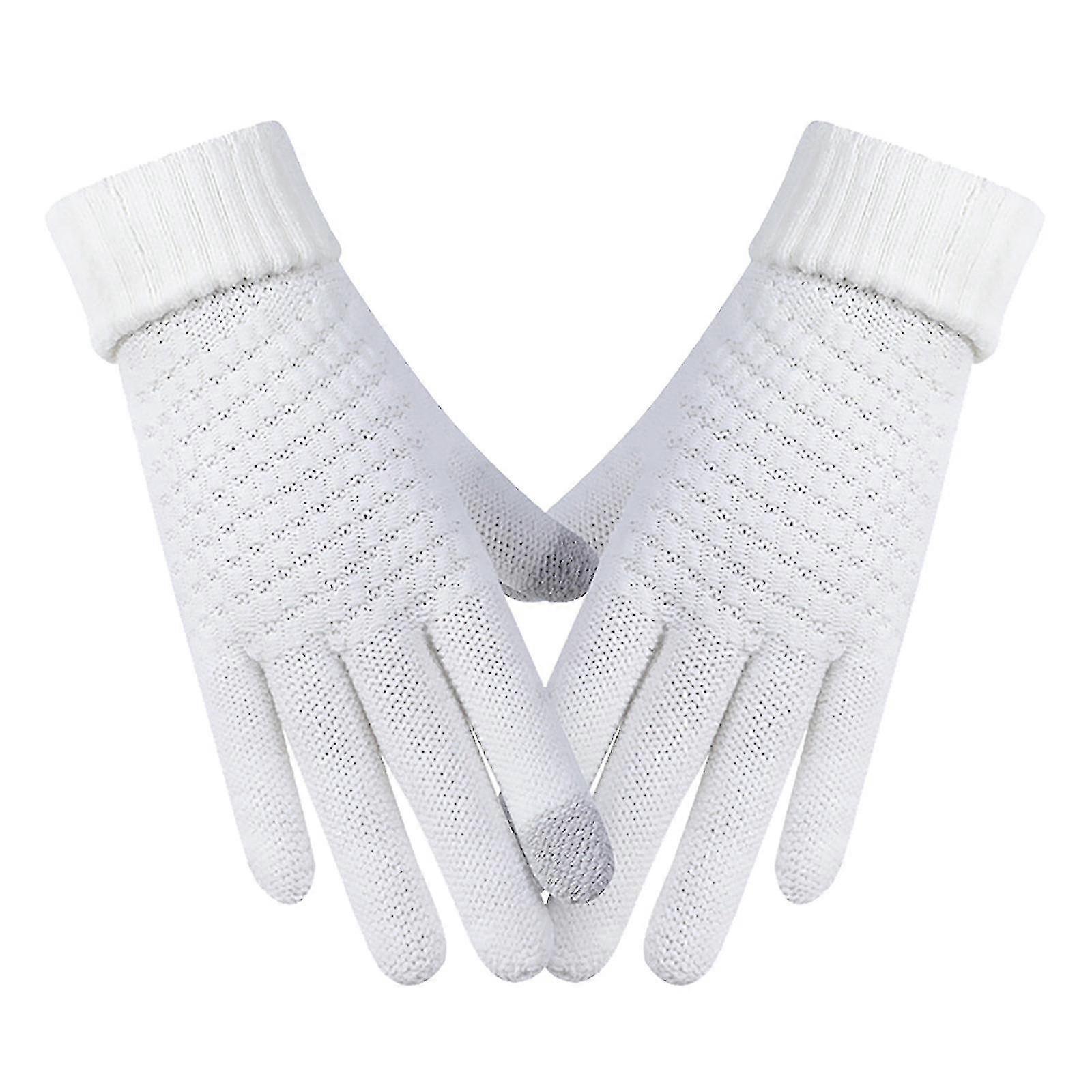 Solid Knit Keep Plush Thickened Touchscreen On-slip Soft Keep Warm Gloves