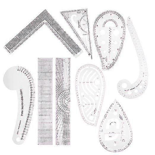 Tailor Ruler Set 9-piece Set, Pvc Ruler Combination For Clothing Design And Pattern Making, Drawing And Patchwork Template-XT