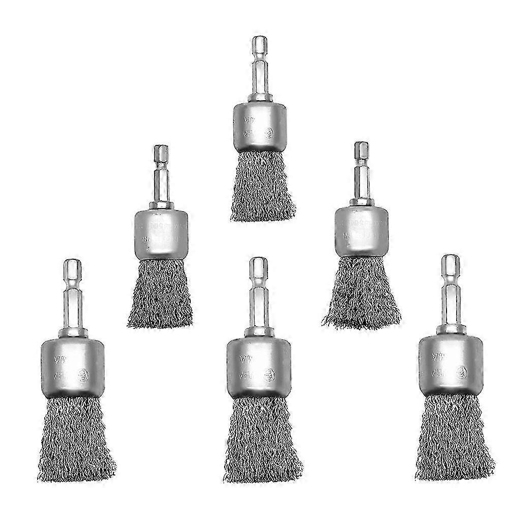 6 Pack Wire Brush Wheel for Drill 1-Inch Crimped End Wire Brushes 1/4Inch Hex for Paint- and Small Spaces