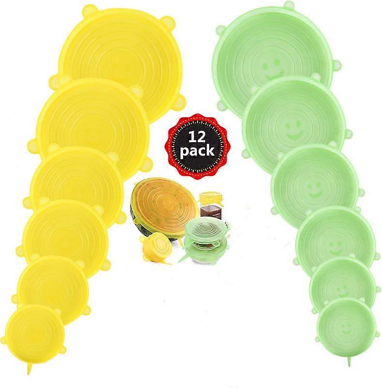 Silicone Lids,Food Cover,12 Pack Reusable Silicone Stretch Lids and Free Toast Bag,Expandable to Fit Various Shape of Containers,Dishes,Bowls,Microwav